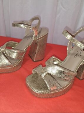 Wild pair Gold Platform Block Heel Sandals